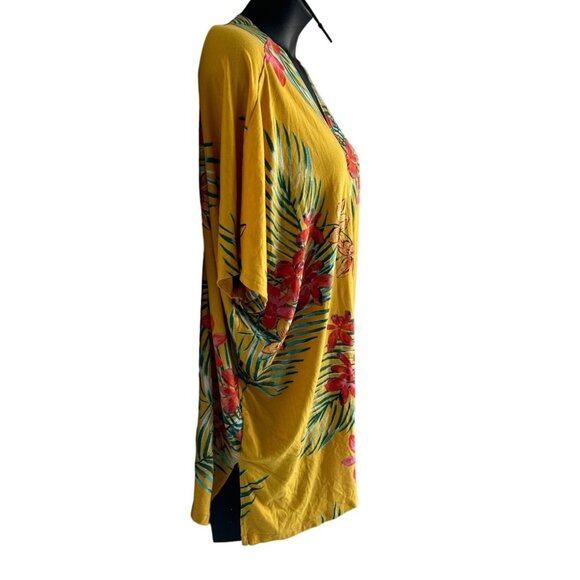 Yellow Floral Hawaiian Kimono Cardigan Shawl 2X COLORFUL YELLOW & GREEN TROPICAL - Picture 3 of 10
